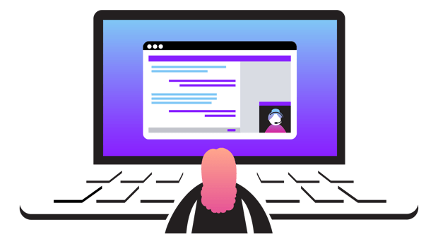 Logiciel de centre d'appels cloud Illustration d'une personne en train de discuter avec un agent de vente ou de service sur un navigateur d'ordinateur portable.